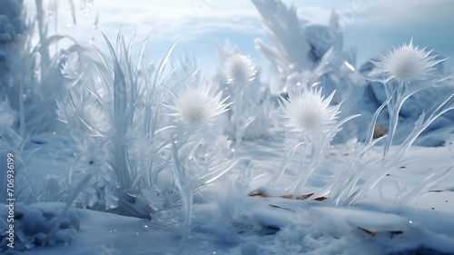 Winter scenery with frosty ice flowers © Md Mojammel