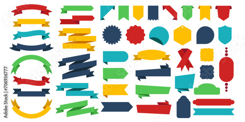 Ribbon set in colorful design. Ribbon elements. Ribbon icon set. Set of Ribbons Banners with Label, Tag and Badges on white background. Vector illustration