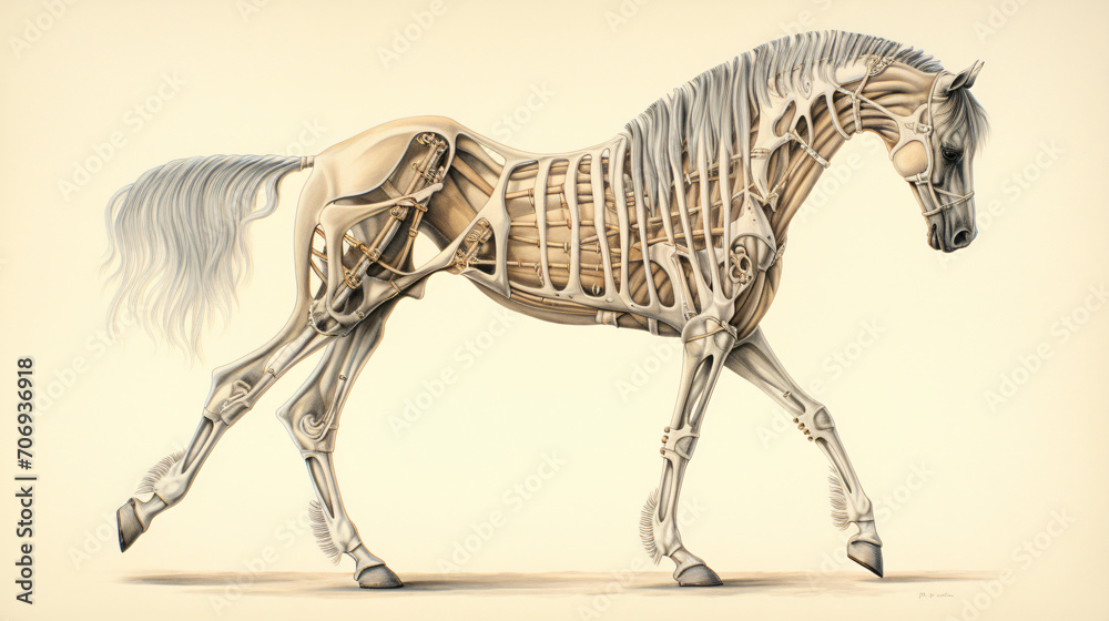 Illustration of the horse skeleton that is medically