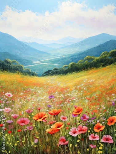 Meadow Landscape and Mountain Landscape  Impressionist Art Canvas Prints