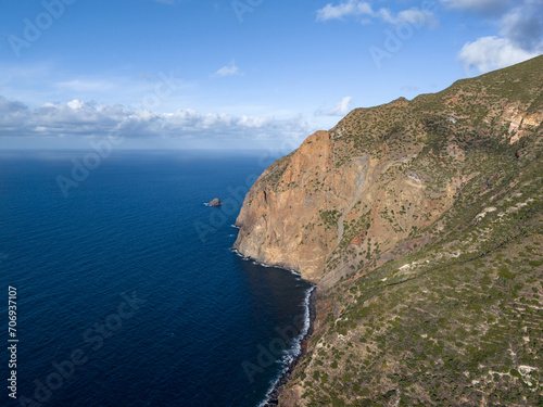 Aerial View of Salina Island. City of Santa Marina Salina. Lipari Eolie Islands,Tyrrhenian Sea. Sicily, Italy.