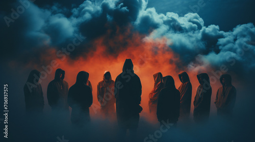 A group of people wearing hooded
