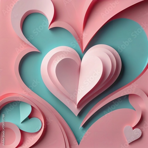 paper heart 3D illustration. AI generates images. Valentine background. pastel colour design. 3D render style. object geometric scene. romantic creative hand craft. cute shape idea. copy space
