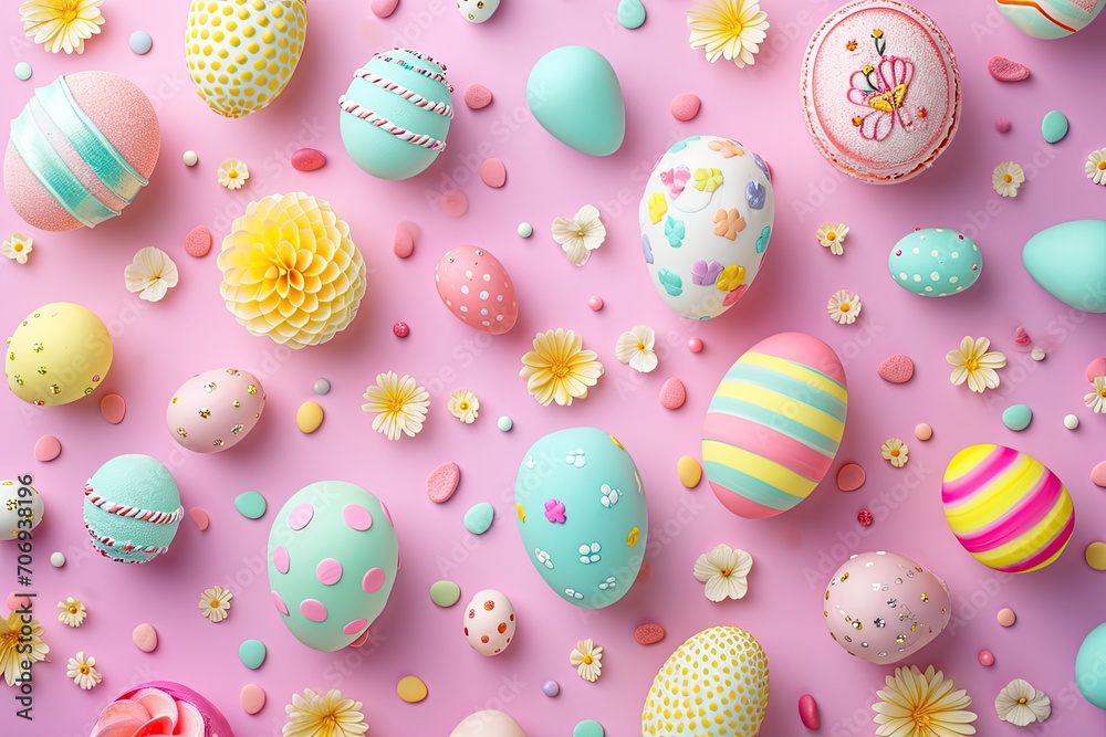 Easter party concept. Top view Sweet easter party background Spring holiday concept