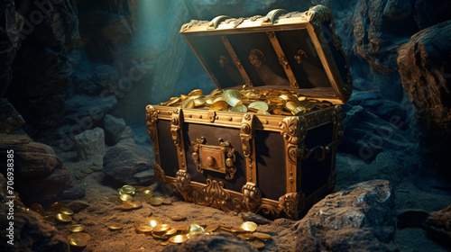 An ancient treasure chest on the deep seabed.