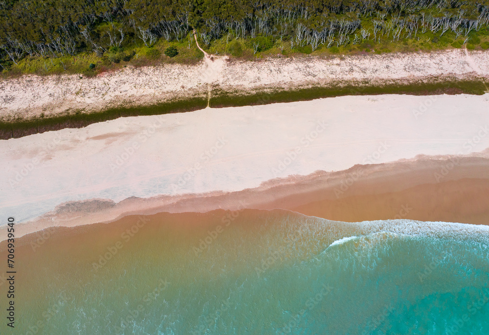 idilic empty beach, topdown aerial shot (North Stradbroke Island)