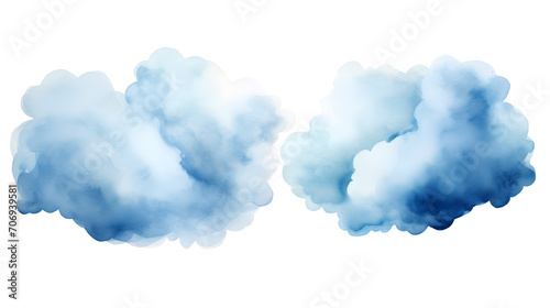 Vector watercolor painted navy blue clouds. Hand drawn design elements isolated on white background