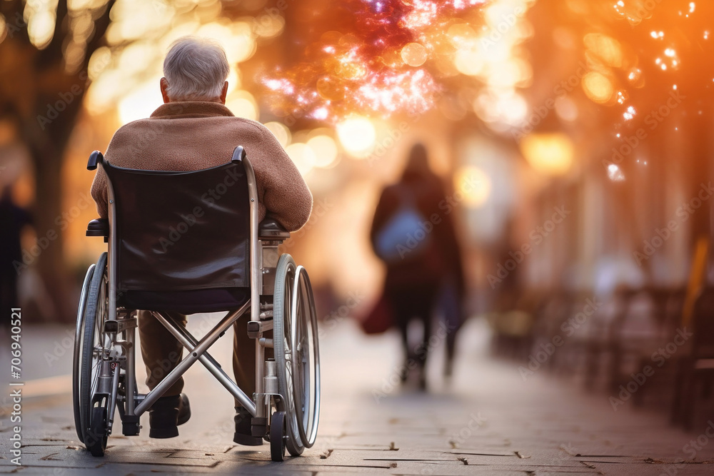An elderly person with disabilities in a wheelchair in an autumn park. Old age. Walking in a wheelchair in the park. An elderly person with disabilities in a wheelchair in an autumn park. Old age. Walking in a wheelchair in the park.