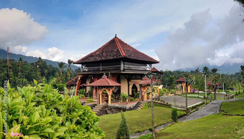 Villa with Minangkabau house or Rumah Gadang style in a beautiful landscape view