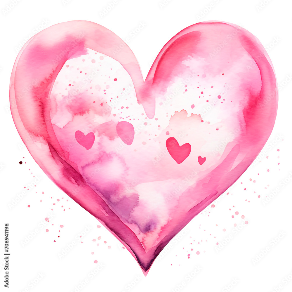 Pink heart for Valentine's day. Isolated on white background. Watercolor. For greeting card, banner
