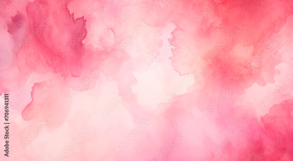 Pink red rectangular watercolor background. Valentine's day concept banner. For greeting card