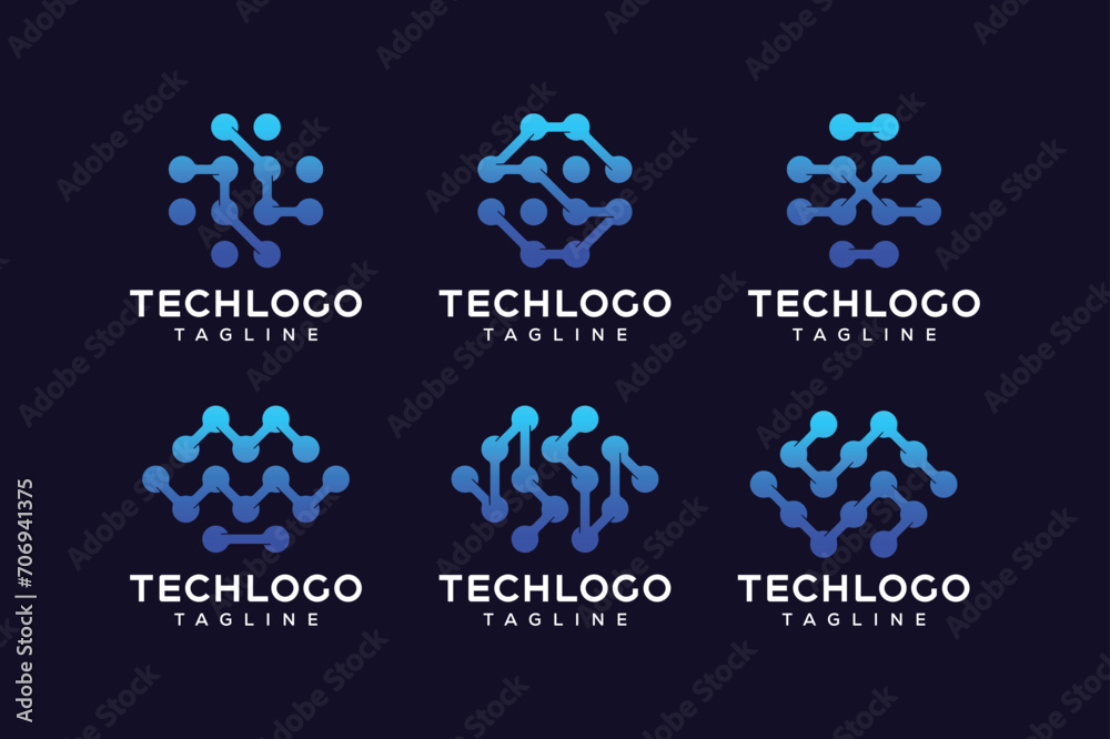 Set of technology molecule dot connection icon. Simple creative logo emblems for your design inspiration Set of technology molecule dot connection icon. Simple creative logo emblems for your design inspiration