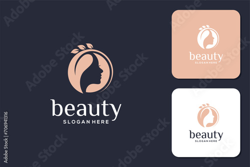 Natural beauty salon and hair treatment luxury logo in gold color
