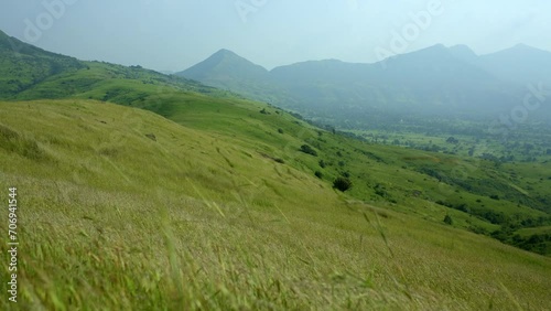 Breeze Green Lush Mountains Near Pawna Lake, Lonavala In Maharashtra, India. Wide Shot photo