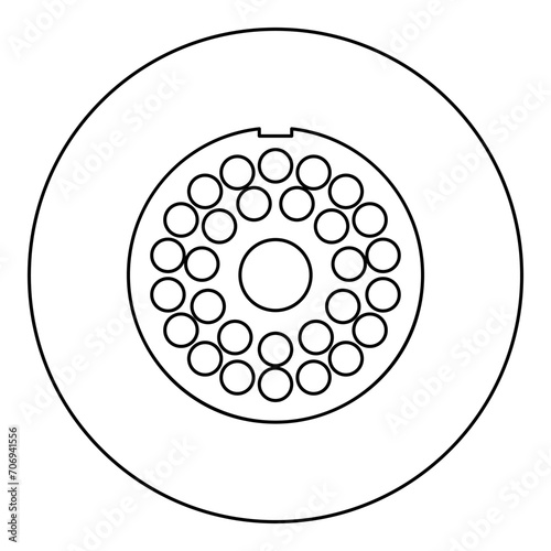 Grate for meat grinder plate mincer device for growing shallow of meat lattice sieve icon in circle round black color vector illustration image outline contour line thin style
