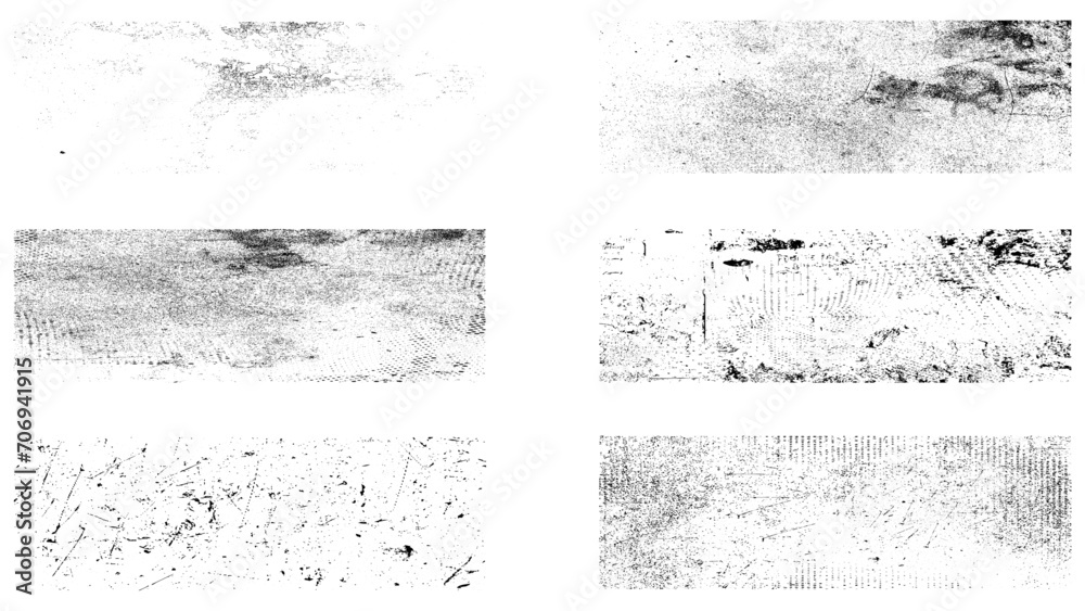 Collection of urban grunge textures. Dirty and distressed paint on old wall. Crackle line and scratch on concrete and stone surface. Abstract vector background in black and white color. - obrazy, fototapety, plakaty 