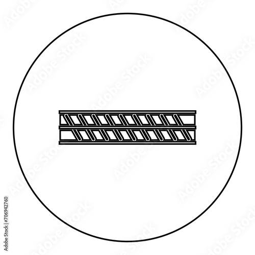 Reinforcement bar rebar ribbed metal rod icon in circle round black color vector illustration image outline contour line thin style