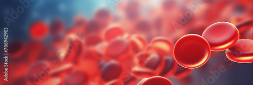 Red blood cells on blurred background with copy space