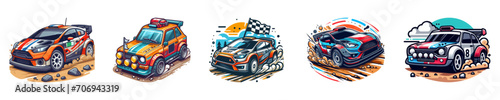 Cartoon rally car icon set. Vector illustration photo