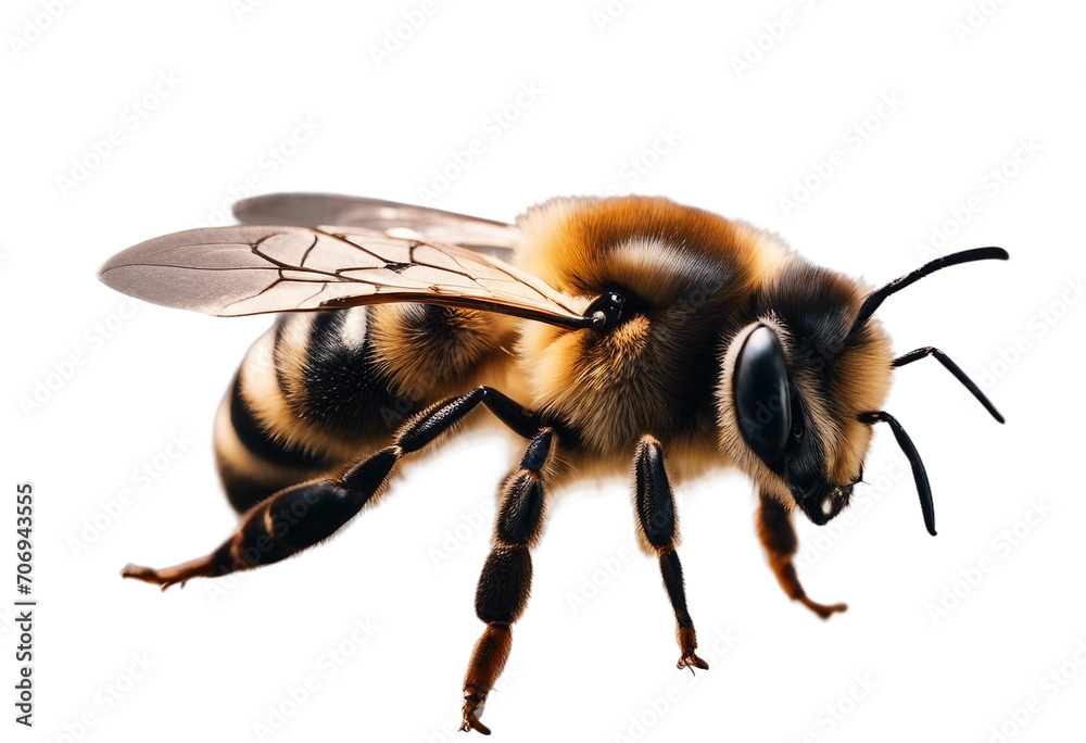 A stunning bee is flying isolated on transparent background macro incredible pollinator A stunning bee is flying isolated on transparent background macro incredible pollinator
