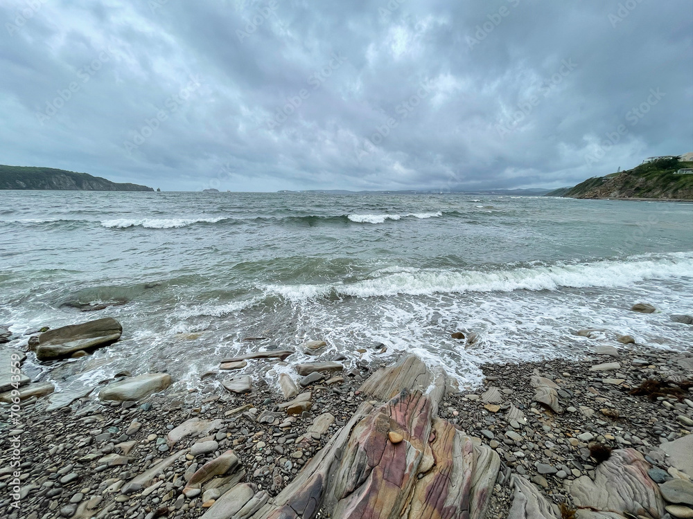 Vladivostok, Ussuri Bay in the area of Patroclus Bay in cloudy summer weather