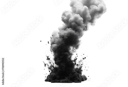 Black smoke explosion on empty transparent background Isolated abstract brush