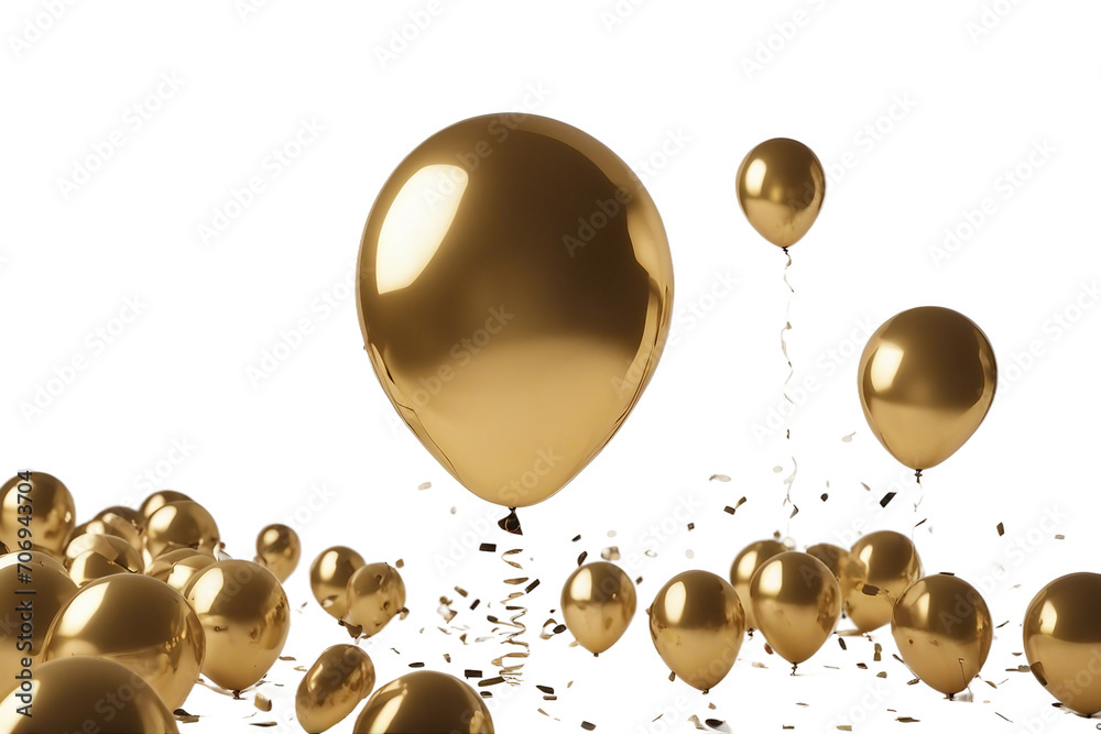 Gold helium balloon Birthday balloon flying for party and celebrations Isolated on white background