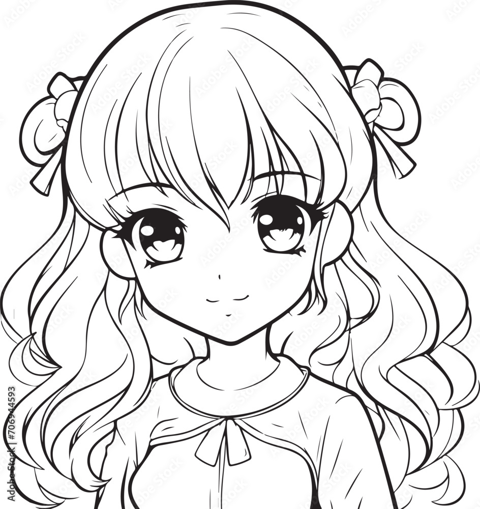 cute cartoon anime girl coloring page illustration generative ai cute cartoon anime girl coloring page illustration generative ai