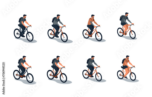 man riding bike set isometric vector flat isolated vector style illustration