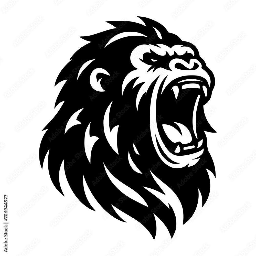 Vector logo of a raging gorilla. Professional logo of a mad kong. Black and white logo of an ape isolated on a white background. Vector logo of a raging gorilla. Professional logo of a mad kong. Black and white logo of an ape isolated on a white background.