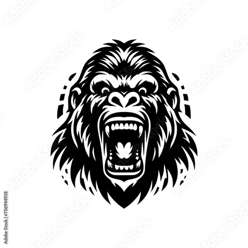 Fototapeta Naklejka Na Ścianę i Meble -  Vector logo of a raging gorilla. Professional logo of a mad kong. Black and white logo of an ape isolated on a white background.