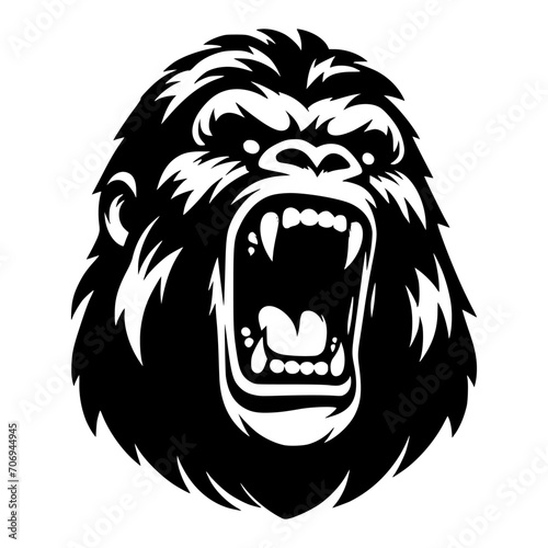 Vector logo of a raging gorilla. Professional logo of a mad kong. Black and white logo of an ape isolated on a white background.