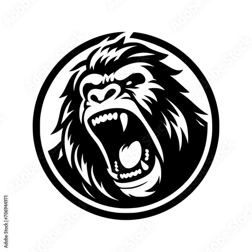Vector logo of a raging gorilla. Professional logo of a mad kong. Black and white logo of an ape isolated on a white background.