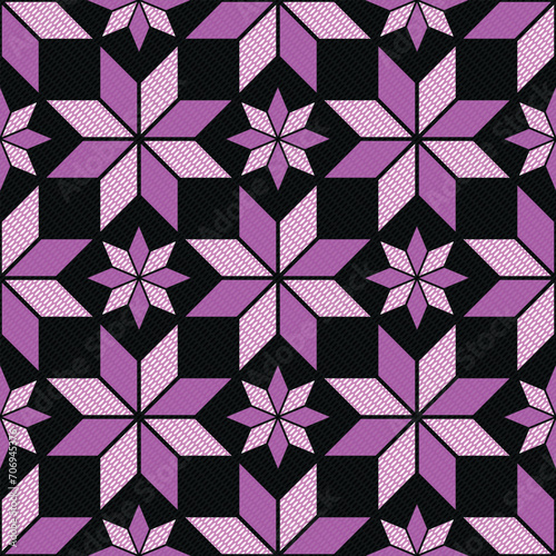 Pink and black geometric seamless floral pattern with vintage flowers. Vector