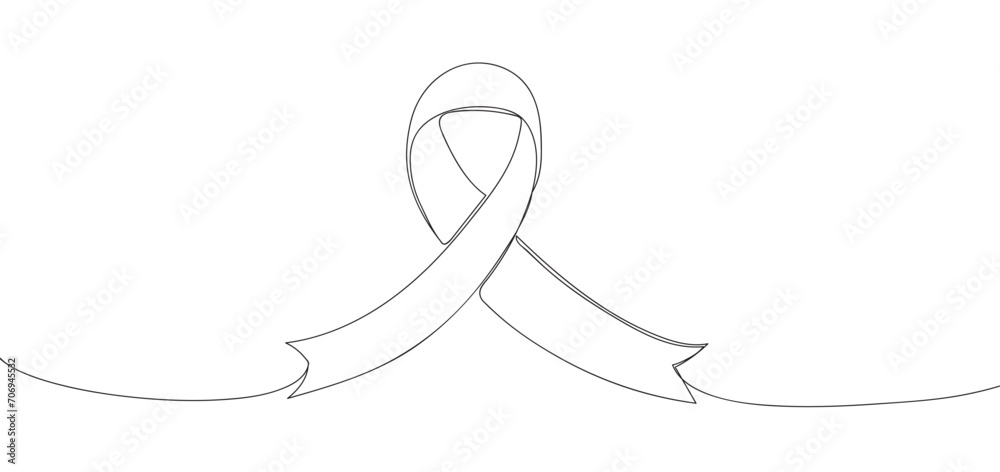 Continuous one single line drawing ribbon cancer. Awareness cancer day. Outline ribbon cancer icon, logo - obrazy, fototapety, plakaty 