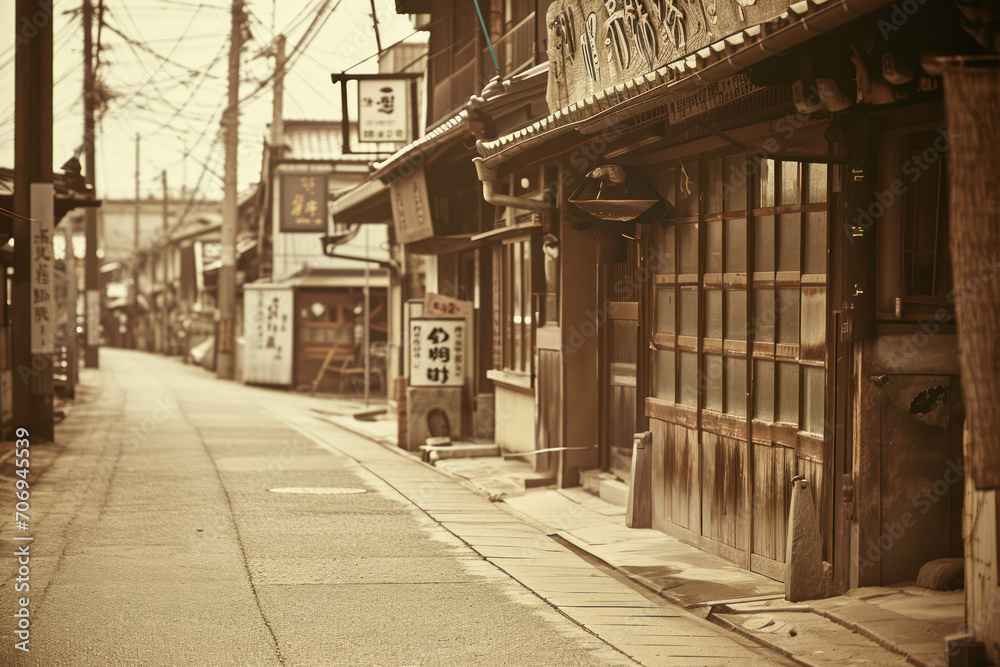 古い民家。架空の日本の昭和イメージ。古い写真、Generative AI