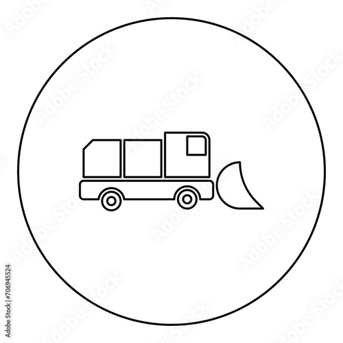 Snowblower snow clear machine snowplow truck plough clearing vehicle equipped seasons transport winter highway service equipment clean icon in circle round black color vector illustration image 