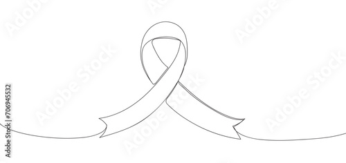 Continuous one single line drawing ribbon cancer. Awareness cancer day. Outline ribbon cancer icon, logo