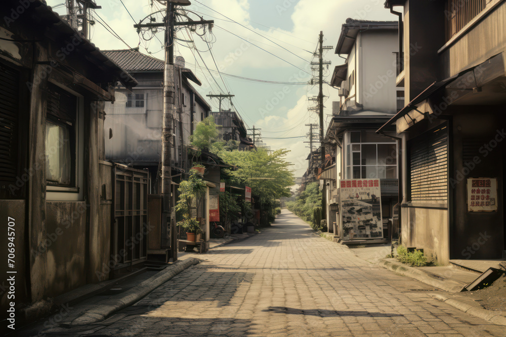 昭和の下町。架空の日本の昭和イメージ。古い写真、Generative AI
