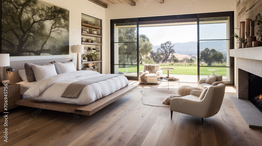 Country Comfort: Modern Bedroom with Farmhouse Flair and Hardwood Flooring Country Comfort: Modern Bedroom with Farmhouse Flair and Hardwood Flooring