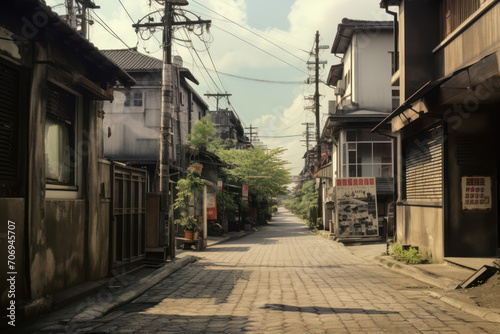 昭和の下町。架空の日本の昭和イメージ。古い写真、Generative AI