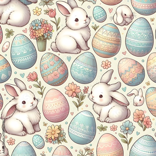 seamless pattern with flower ,easter egg and rabbit