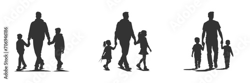 Father with kids silhouette. Vector illustration
