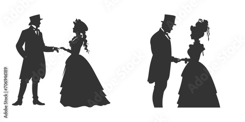 Victorian man and woman silhouette. Vector illustration