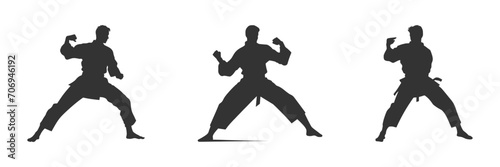Silhouette of karate man prepared for fight. Vector illustration