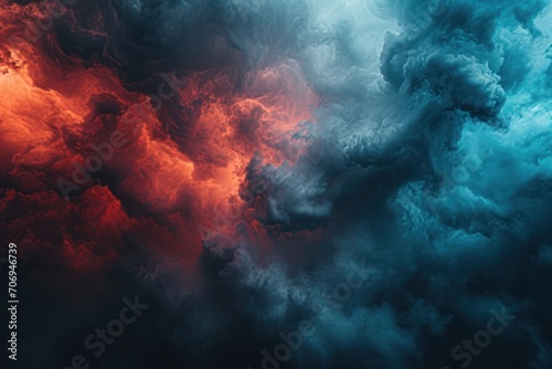 Abstract background A plume of blue and green smoke. Generative Ai.