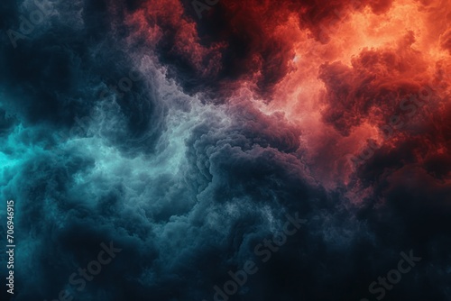 Abstract background A plume of blue and green smoke. Generative Ai. photo