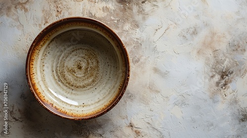 Decorative homemade handmade ceramic tableware on a stone background. Traditional kitchen utensils.
