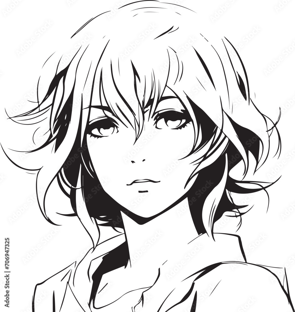 young anime manga coloring page illustration generative ai Stock Vector ...
