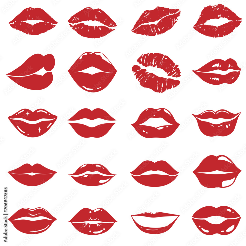 Lips vector icon set. kiss illustration sign collection.  woman symbol. love logo. - obrazy, fototapety, plakaty 